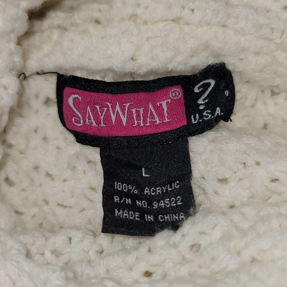 SayWhat Cream Cowl Neck Asymmetrical Button Accent Sweater L Preppy Cottagecore - Picture 6 of 9